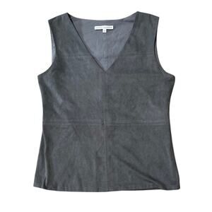 Donna Degman Gray Faux Suede Sleeveless Top V Neck Soft Chic Minimalist Sz 6